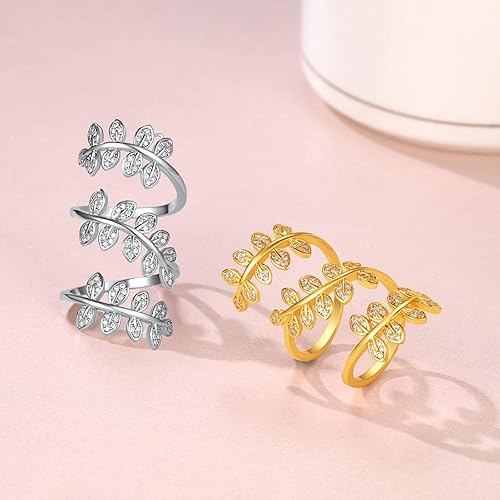Miniatura 6 de FindChic Anillos largos chapados en oro de 18 quilates, platino, para mujer, con circonita cúbica, diamantes de imitación, apilables, ajustables,