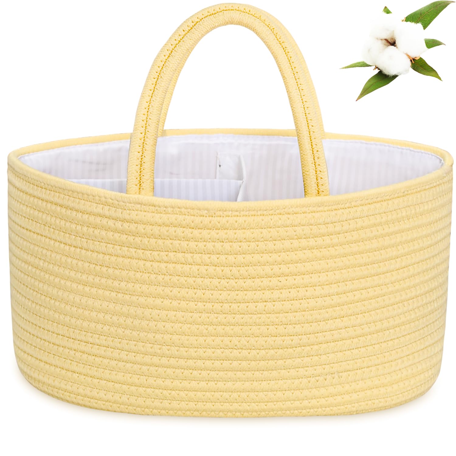 ABenkle Diaper Caddy Organizer, Boho Rustic Cotton Rope Nursery Baby Basket, Changing Table Organizer for Baby Diaper Storage and Baby Shower