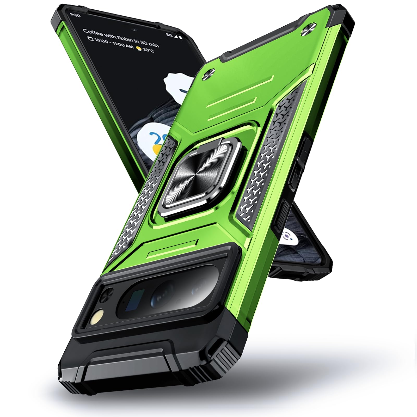DASFOND Pixel 8 Pro Case, Military Grade Shockproof Protective Phone Case Cover with Enhanced Metal Ring Kickstand [Support Magnet Mount] Compatible with Google Pixel 8 Pro 6.7'', Green