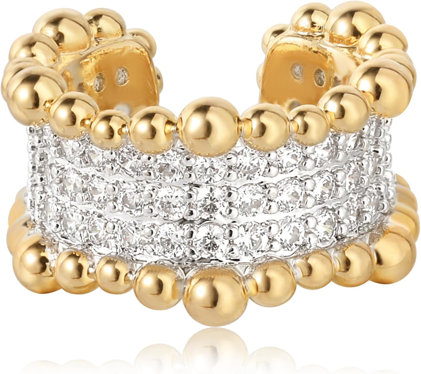 Ear Cuff Earrings for Women 14K Gold Plated Cubic Zirconia Paved Sparkling Huggie Ear Cuffs Non Piercing | Clip On Cartilage | Single