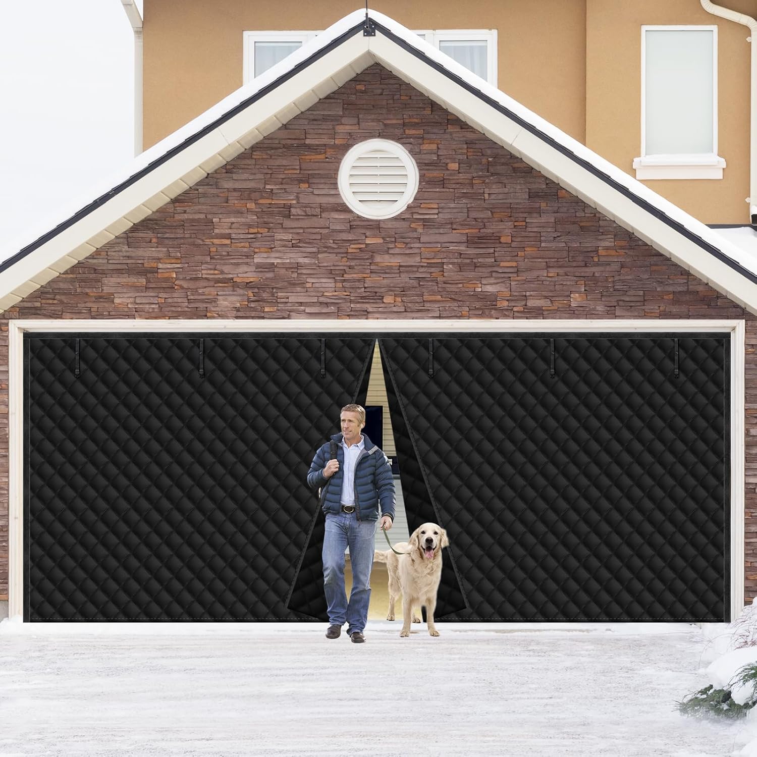 Insulation Garage Door Screen 16 x 7 Ft Winter Windproof Garage Door Cover Magnetic Garage Curtains for Internal External Entries Balconies Terraces Front Rear and Porches