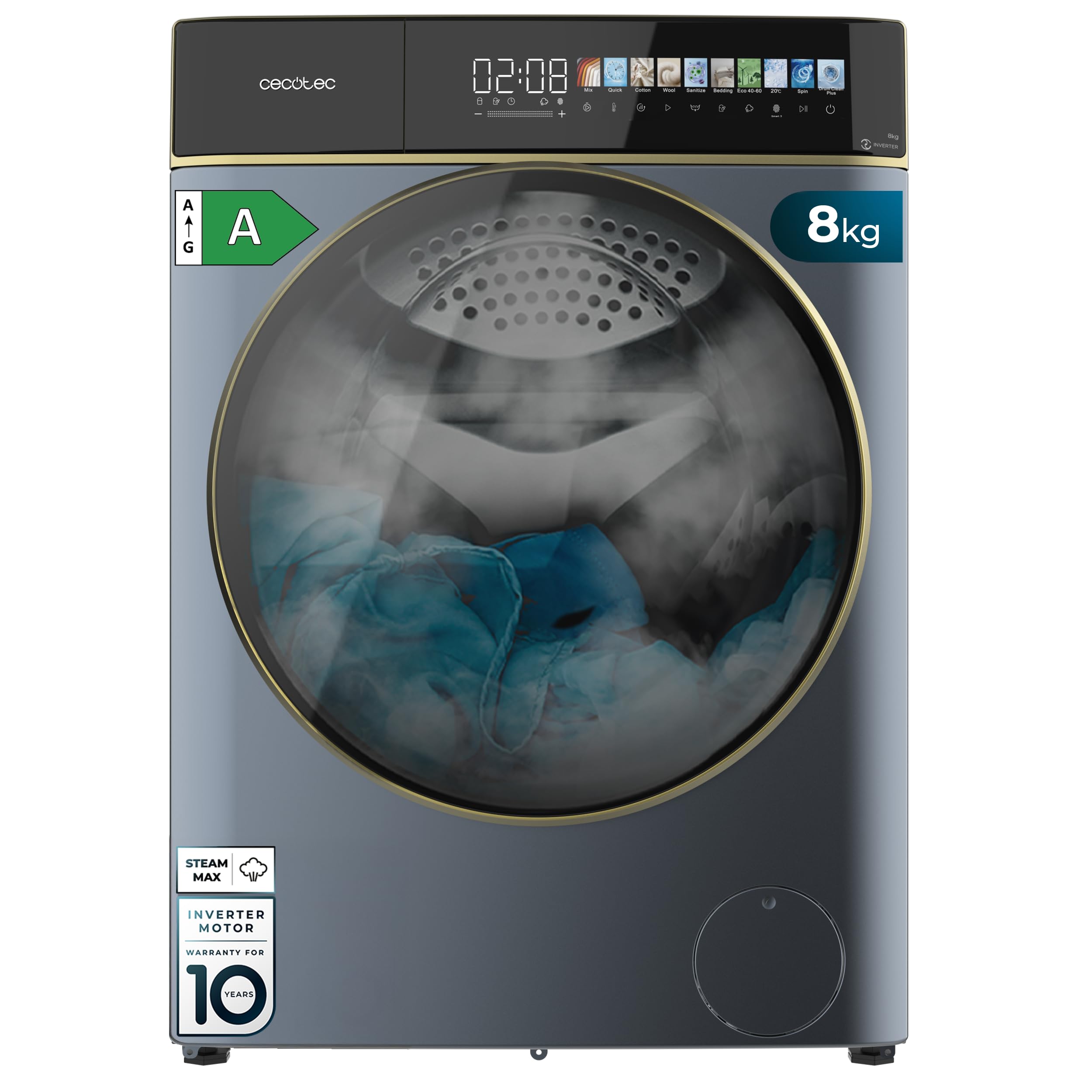 cecotec washer dryer 8-5 kg inverter plus 10.3 pollici