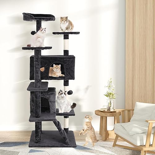 Torre de árbol para gatos de 70 pulgadas para gatos de interior, muebles de condominio para gatos de varios niveles con poste rascador de sisal, 3