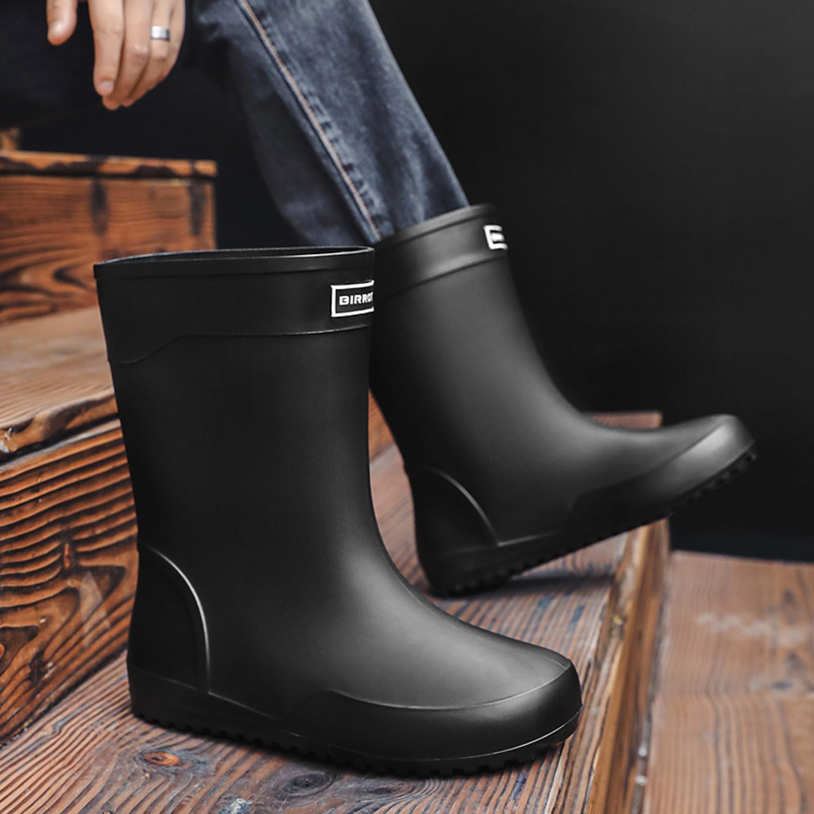 Generico Stivali Da Lavoro Uomo -Scarpe da pioggia fuori metropolitana stile europeo gomma antiscivolo cucina outdoor