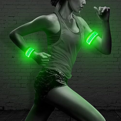 Miniatura 6 de BSEEN Brazalete LED, paquete de 2 pulseras deportivas iluminadas de alta visibilidad, pulseras brillantes ajustables para corredores, corredores,
