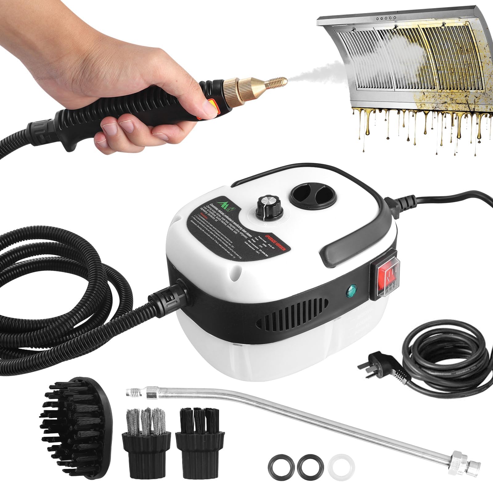 TOPEV Steam Cleaners, 2500W Handheld Steam Cleaner, Handheld High Temp Portable Steamer Cleaning Machine with 3 Brush Heads, Steamer for Cleaning Grout Tile Car Living Room Kitchen Bathroom (White)