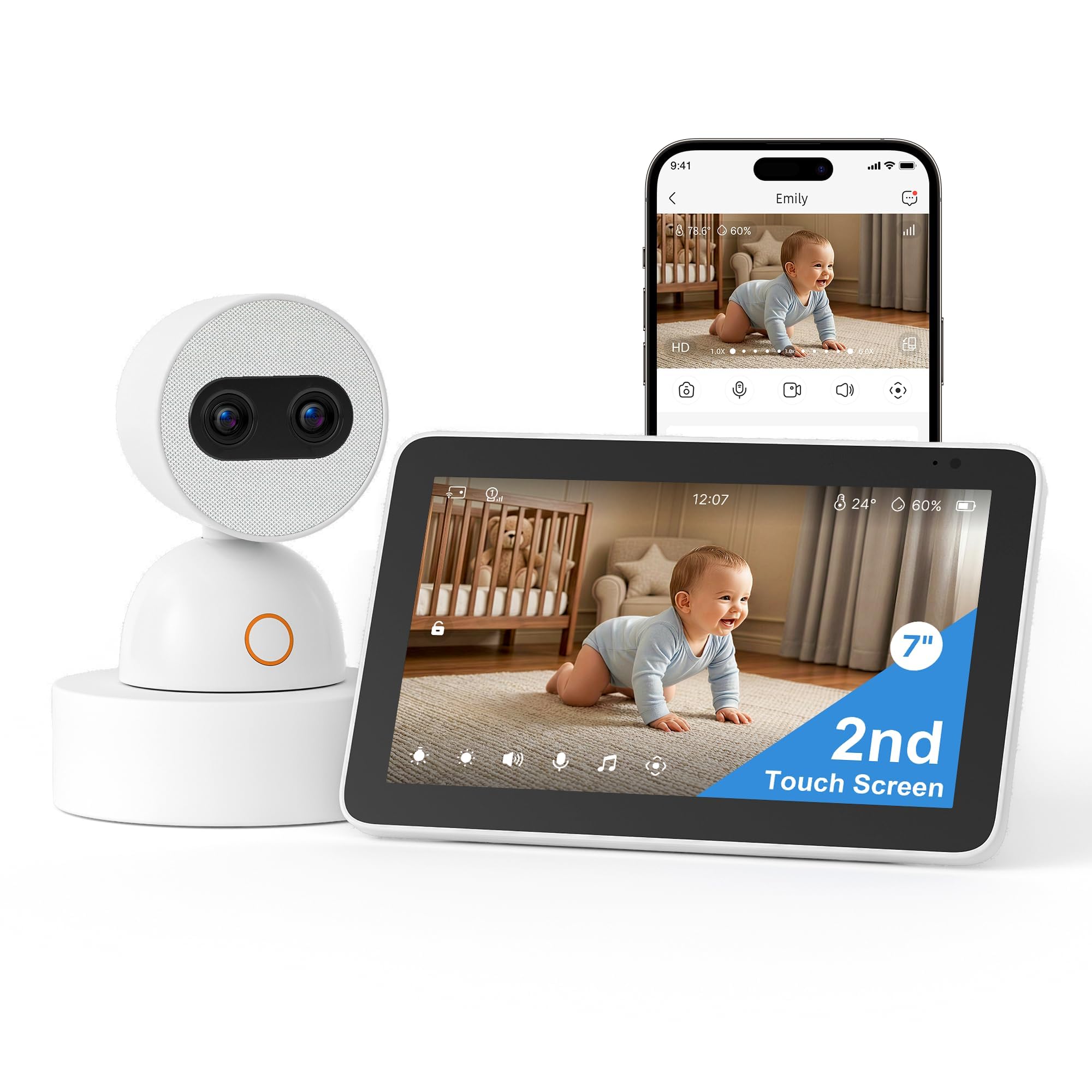 Simsky Baby Monitor with Camera and Audio, 4MP Camera,7" Touch Screen