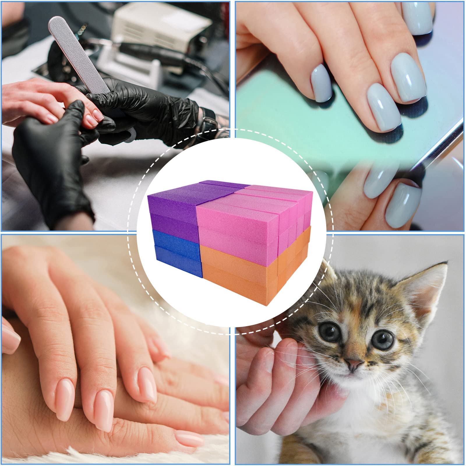 40 blocchi per unghie acriliche e naturali, tamponi abrasivi a 4 lati per unghie in gel, set di lime lucidanti professionali per manicure, grana media (multicolore)