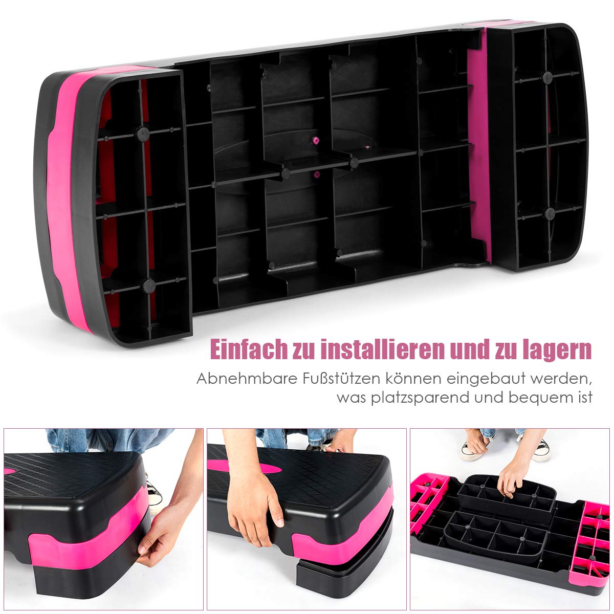 GOPLUS Aerobic Stepper, Höhenverstellbares Steppbrett, rutschfeste Step Bench, Trainingsgerät für Zuhause, mit 2 Stufen, bis 250 kg Belastbar, für Aerobic und Fitness-Workouts