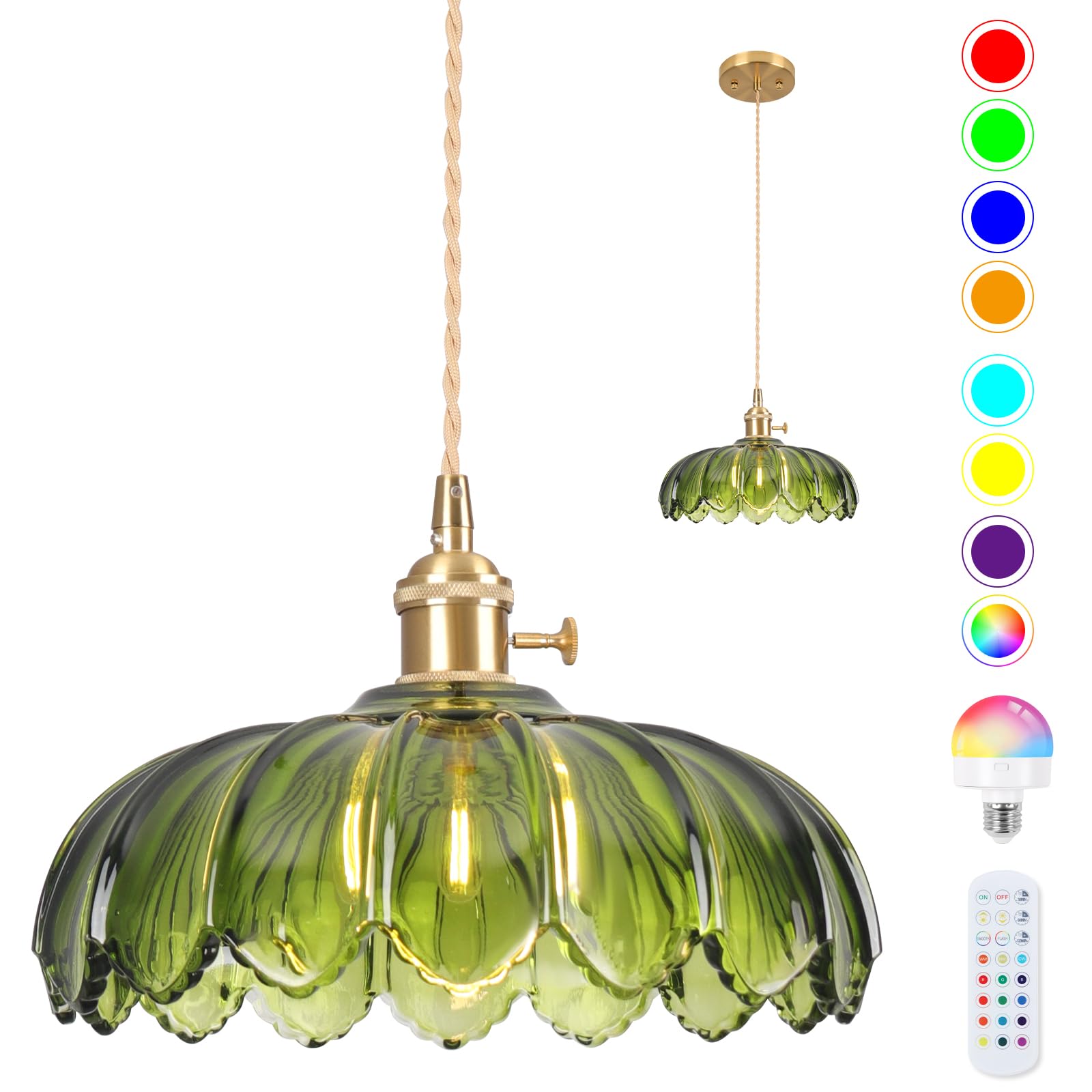 Photo 1 of Loiogohot Battery Operated Pendant Light,Vintage Light Fixtures RGB Rechargeable Light Bulb 2500mAh 9.8in with Remote Control Wireless Adjustable Chandelier for Kitchen Island Hallway 1 Light