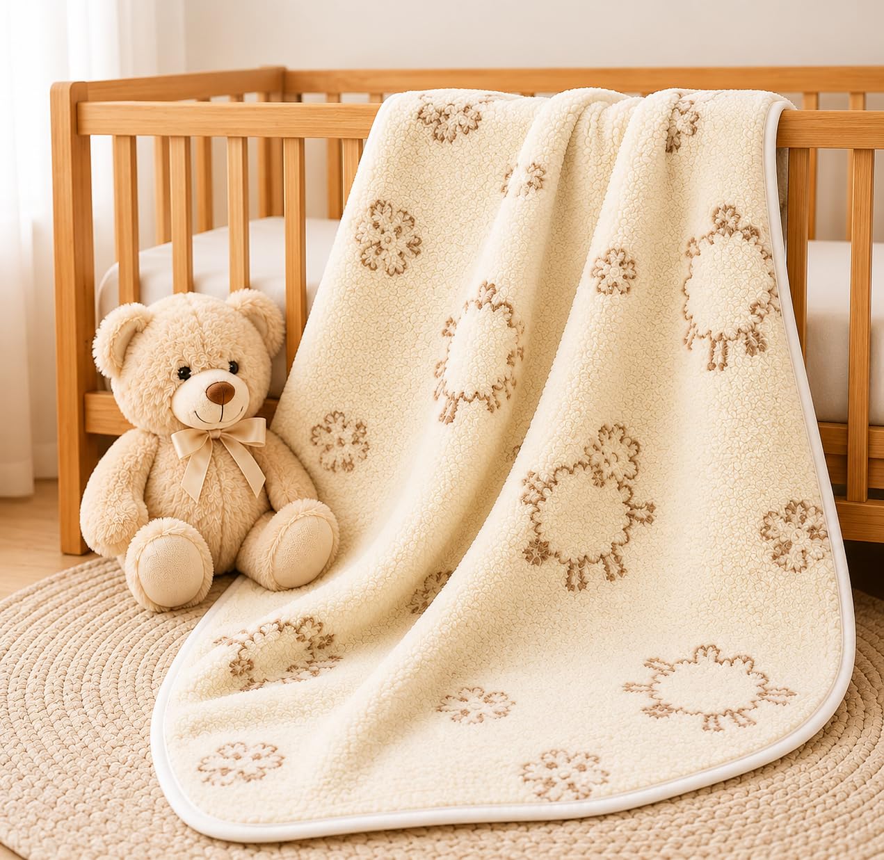 Merino Wool Bedding Baby blanket, Cot Bed, pram blanket 140 x 100cm, Natural, lightweight