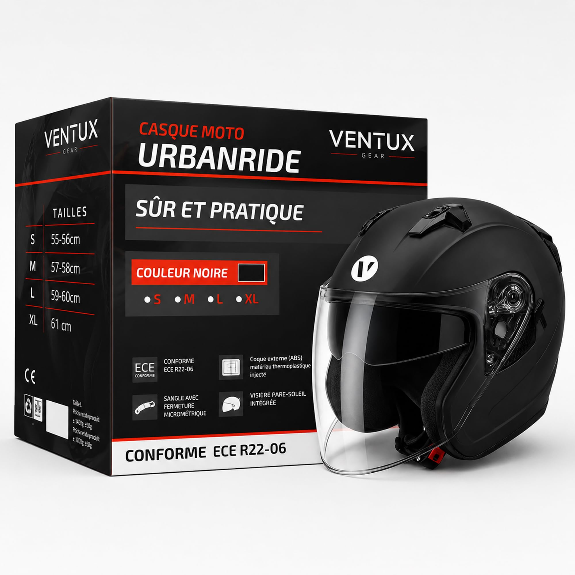Casque Moto Jet Homologué ECE 22.06 – Double Visière avec Pare-Soleil Interne | Casque Scooter Aéré Homme Femme Fermeture Micrométrique | Idéal Moto Scooter Ville