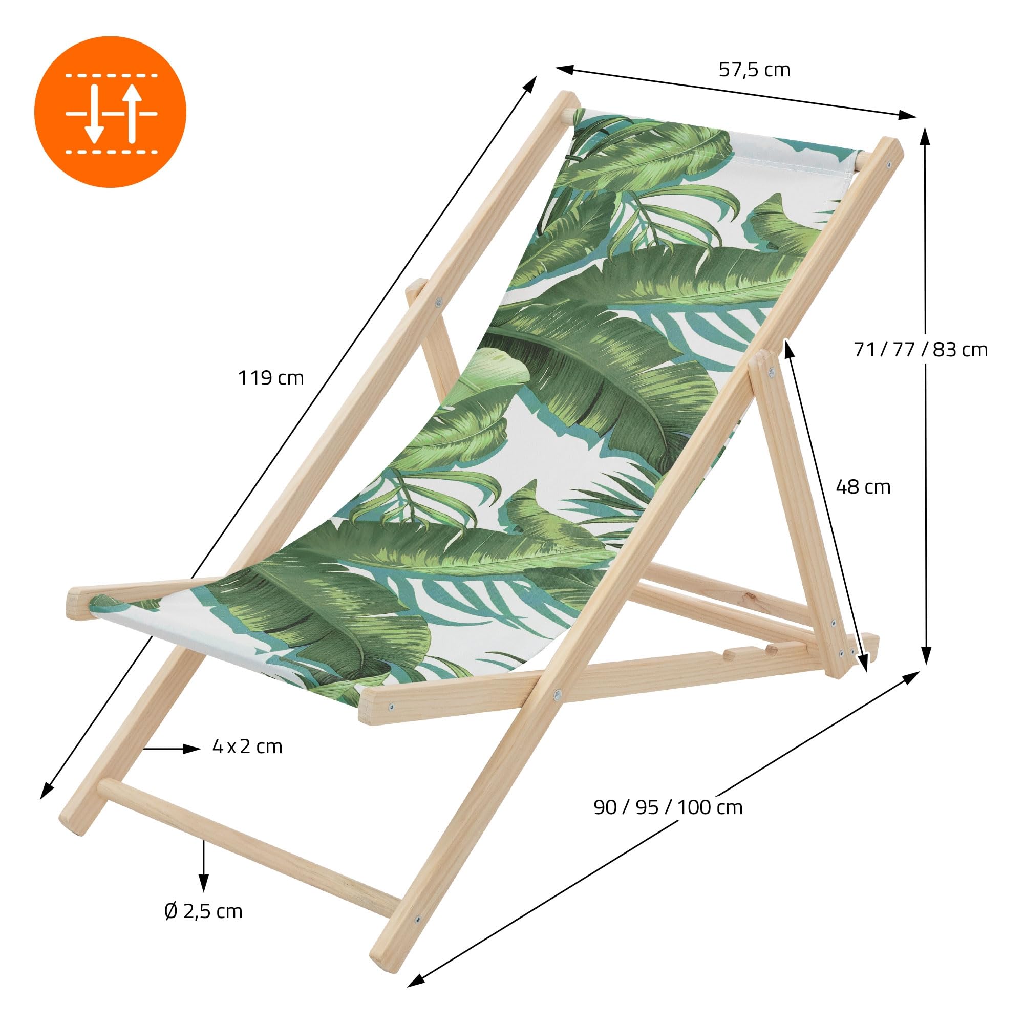 ECD Germany 2er Set Liegestuhl klappbar Tropical Grün-Weiß, aus Holz, Sonnenliege mit verstellbarer Rückenlehne, Strandliege bis 120 kg, Gartenliege, Strandstuhl, Relaxliege für Garten Balkon Terrasse