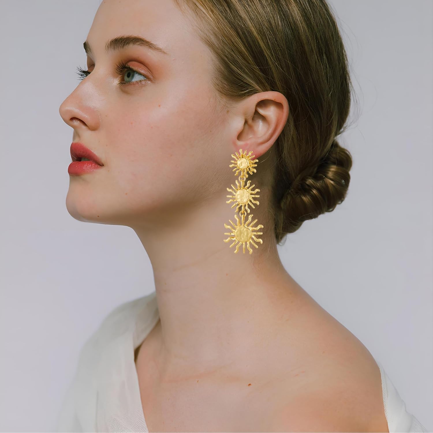 Gold Sun Dangle Earrings for Women Trendy Sunburst Earrings Statement Earrings Funky Earringss - Image 2