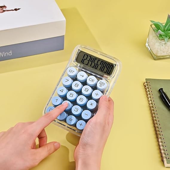 AYNEFY Desktop Calculator, Large Button Design Cute Transparent Gradient Mechanical Switch Calculator for Students (Blue)