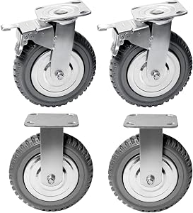 tonchean 8 Inch Scaffolding Caster Wheels Set of 4, Heavy Duty Industrial Caster Wheels with Dual Locking Swivel Caster 360 Degrees No Noise for Cart Furniture Workbench (2 Swivel, 2 Fixed)
