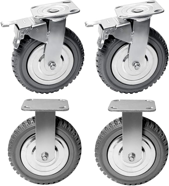 Tonchean 8 Roues Roues de Roue d'échafaudage de pouce 4, Roulettes industrielles robustes avec roulette pivotante à double verrouillage 360 Degrés Pas de bruit pour les meubles cartables (2 Étourne-toi, 2 Fixé)