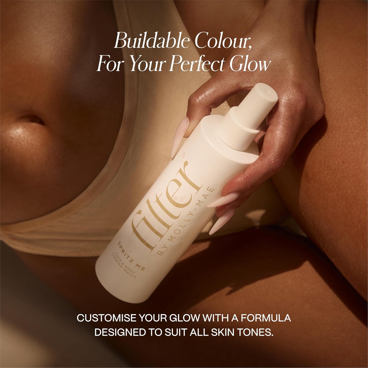 Filter by Molly-Mae Spritz Me Tanning Water | Moisturizing Self Tanner | Golden, Streak-Free Glow | Natural-Looking Sunless Tan | Fast Developing | Long-Lasting | Clear & Oil-Free | 200ml