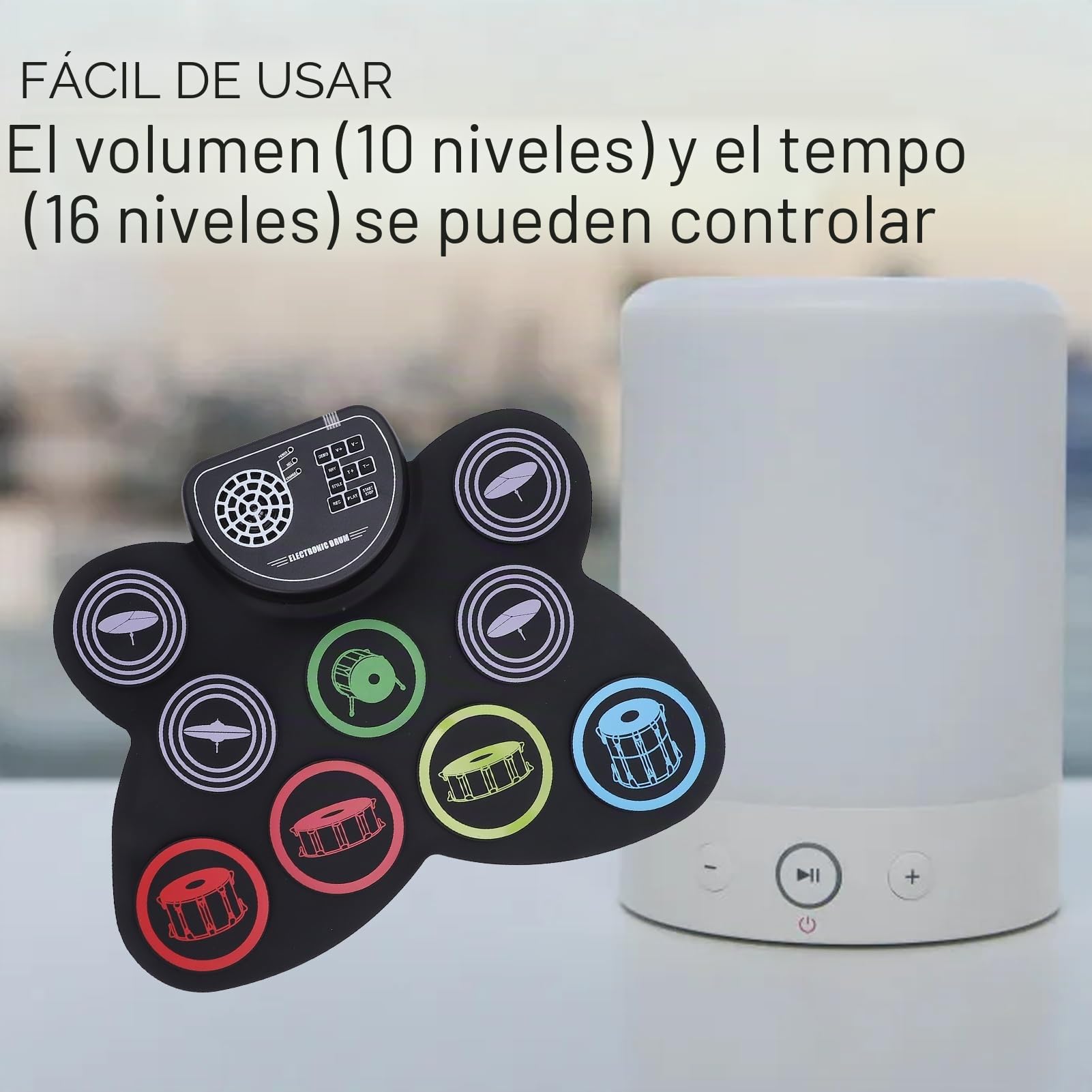 Batería Electrónica, Portátil Multifuncional 9 Pads Roll Up Drum Pad, Batería Eléctrica Portátil con Pedales Baquetas, Conector para Auriculares, Altavoz Doble Incorporado