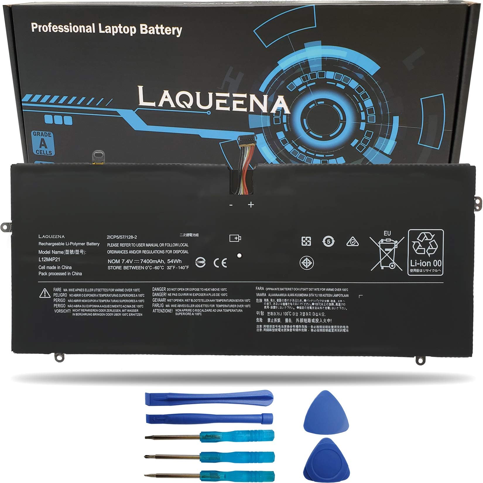 L12M4P21 Laptop Replacement Battery for Lenovo Yoga 2 Pro 13 Series L13S4P21 121500156 21CP5/57/128-2 7.4V 54WH/7400MAH 8-Cell