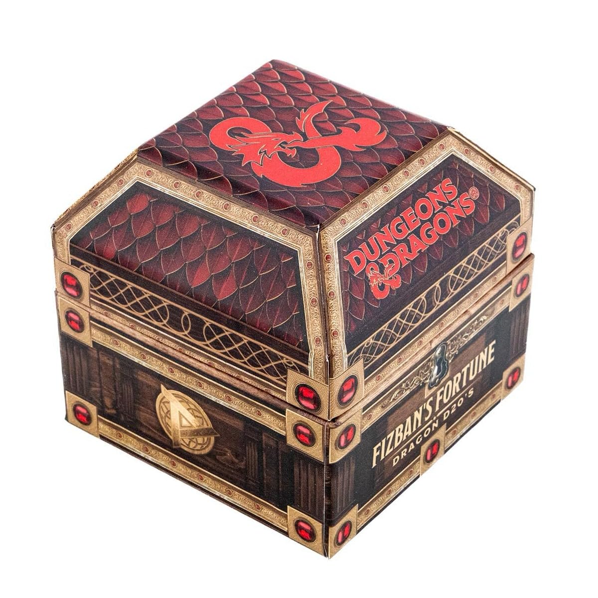 D&D Fizban's Treasure Misfit - Caja ciega de gran tamaño d20 de Fanroll | A partir de 14 años | Dados misteriosos de 25 mm en cofre del tesoro, metal, piedra preciosa, núcleo líquido y dados de rol