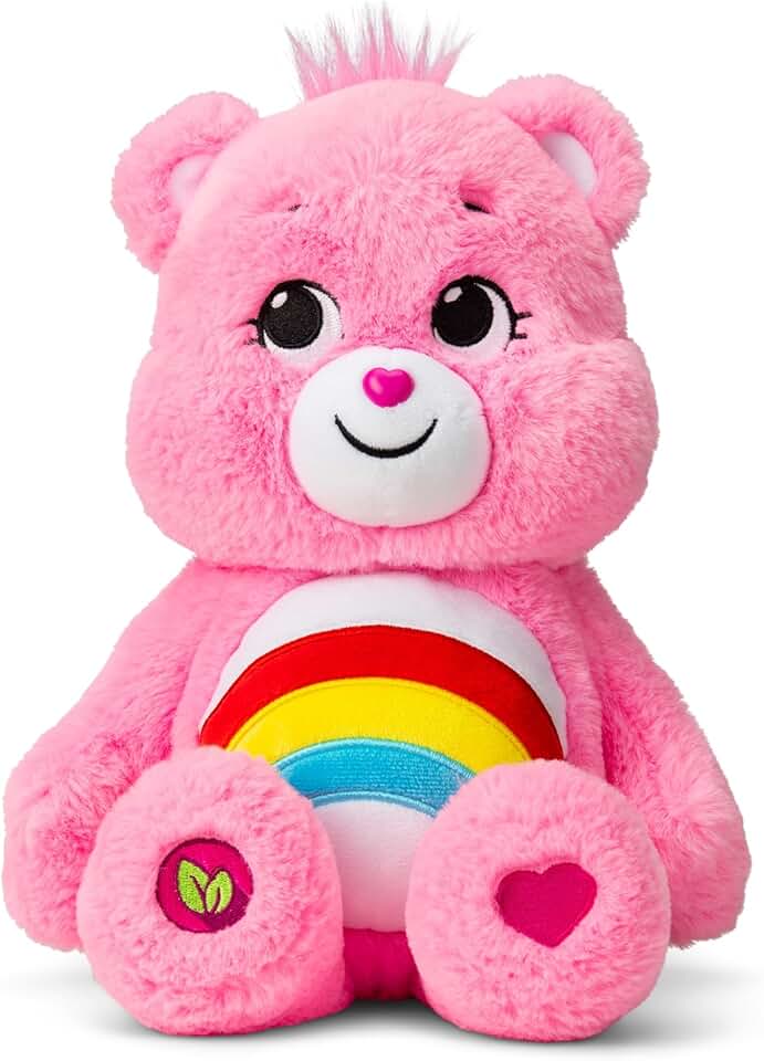 Care Bears 14 英寸歡呼熊毛絨玩具 - 中號 - 粉紅色毛絨玩具，適合 4 歲以上兒童 - 完美的毛絨動物節日、生日禮物，超柔軟可愛 - 適合女孩和男孩、員工、收藏家