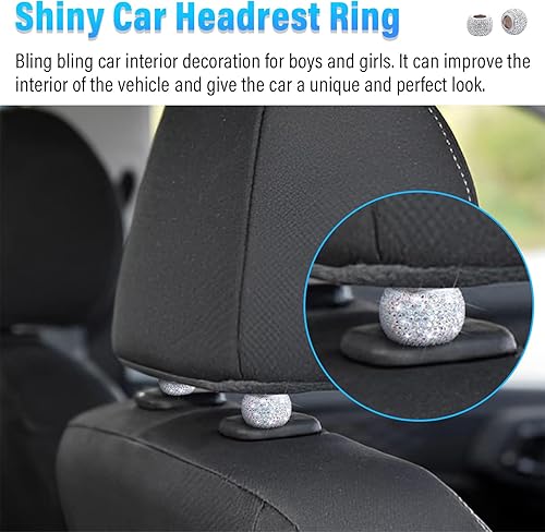 Miniatura 4 de Paquete de 4 collares para reposacabezas de automóvil, anillos decorativos con diamantes de cristal, accesorios universales de decoración interior