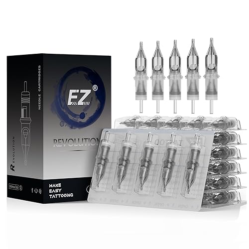 EZ - 50 agujas de cartucho de tatuaje #10 (7RL) Bugpin Round Liner desechables con membrana - Revolution