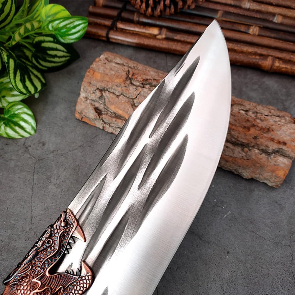 Meat Cleaver, 8 Inch Professional Chef Knife Dragon Head Cleaver High Carbon Stianless Steel Utility Kitchen Chopping Meat Knive For Cooking