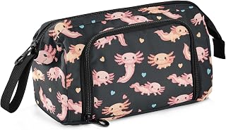 Cute Axolotl Black Print Pencil Case Pouch Big Capacity Pencil Bag Box Organizer Pen Case with Compartmens Stationery Organizer for Girls Boys Women School College Office