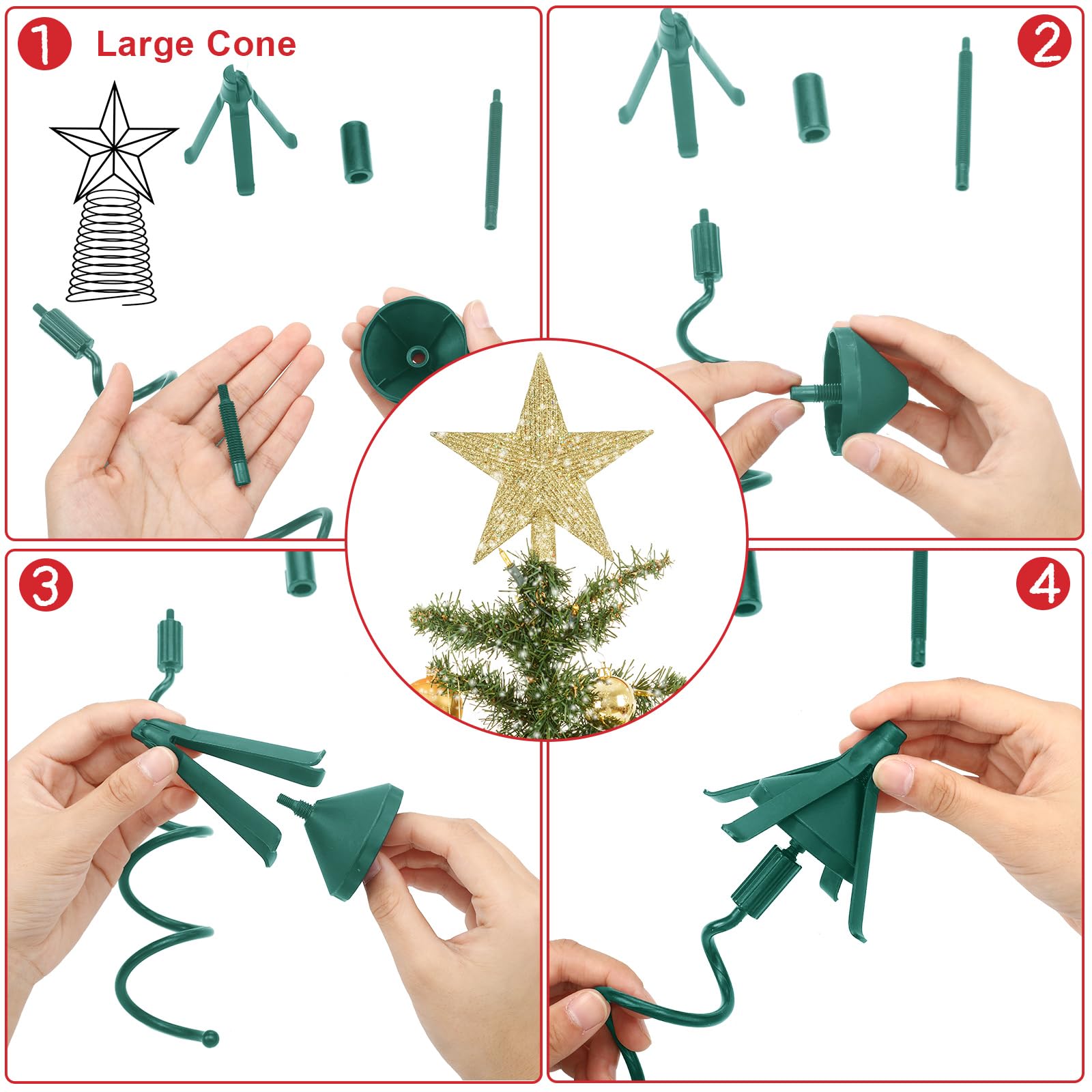 Universal Weihnachtsbaumspitzen-Halter – 4 Halterungen, Verstellbar Bis 111,8 Cm, Mit Gurten Für Extra Halt, Grün & Unauffällig