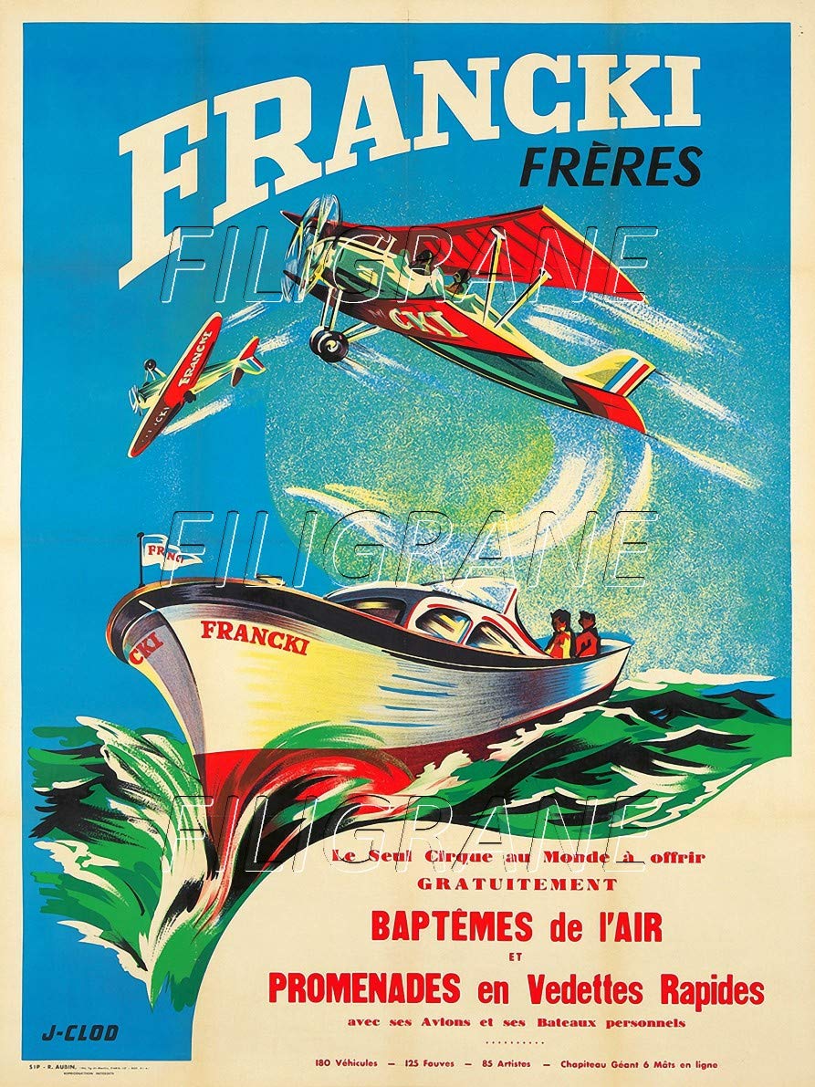 Poster Vintage FRANCKI CIRQUE AVION BATEAU, 50x70cm, Haute Qualité - Neuf
