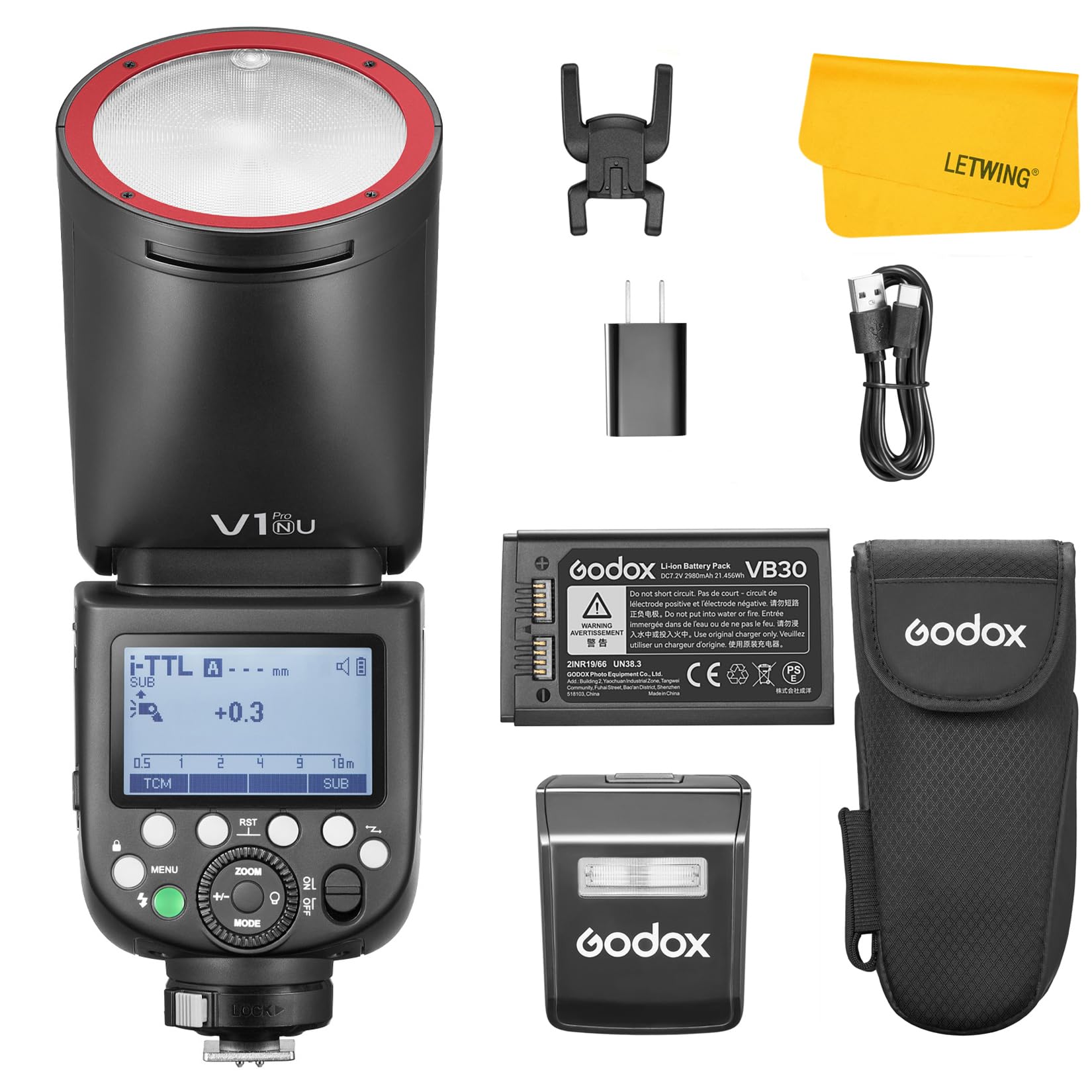 GODOX V1Pro NU V1Pro-NU Flash for Nikon, 2.4G TTL Flash Speedlite HSS 1/8000s, 2980mAh Li-ion Battery, Detachable Sub Flash SU-1, External Flash Compatible for Nikon Camera(USA Version)