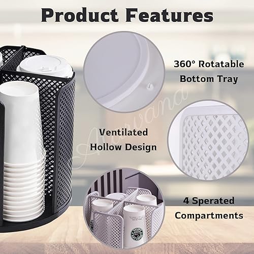 Miniatura 3 de Atavarna - Dispensador de tazas de café giratorio con 4 compartimentos, soporte para tazas y tapas para organizador de tazas de 5 a 16 onzas para