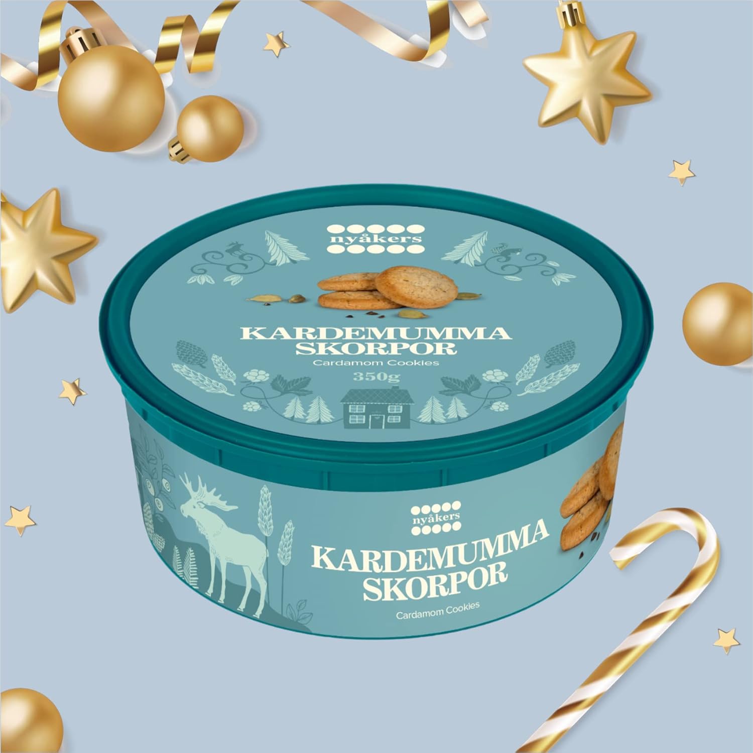 Nyakers Kardemumma Skorpor Swedish Cardamom Cookies - Small Crusts Shortbread Cookies with Cardamom Spice Traditionally Baked in Sweden - Gourmet Sugar Cookies for Christmas & Any Occasion (12.34 Oz)