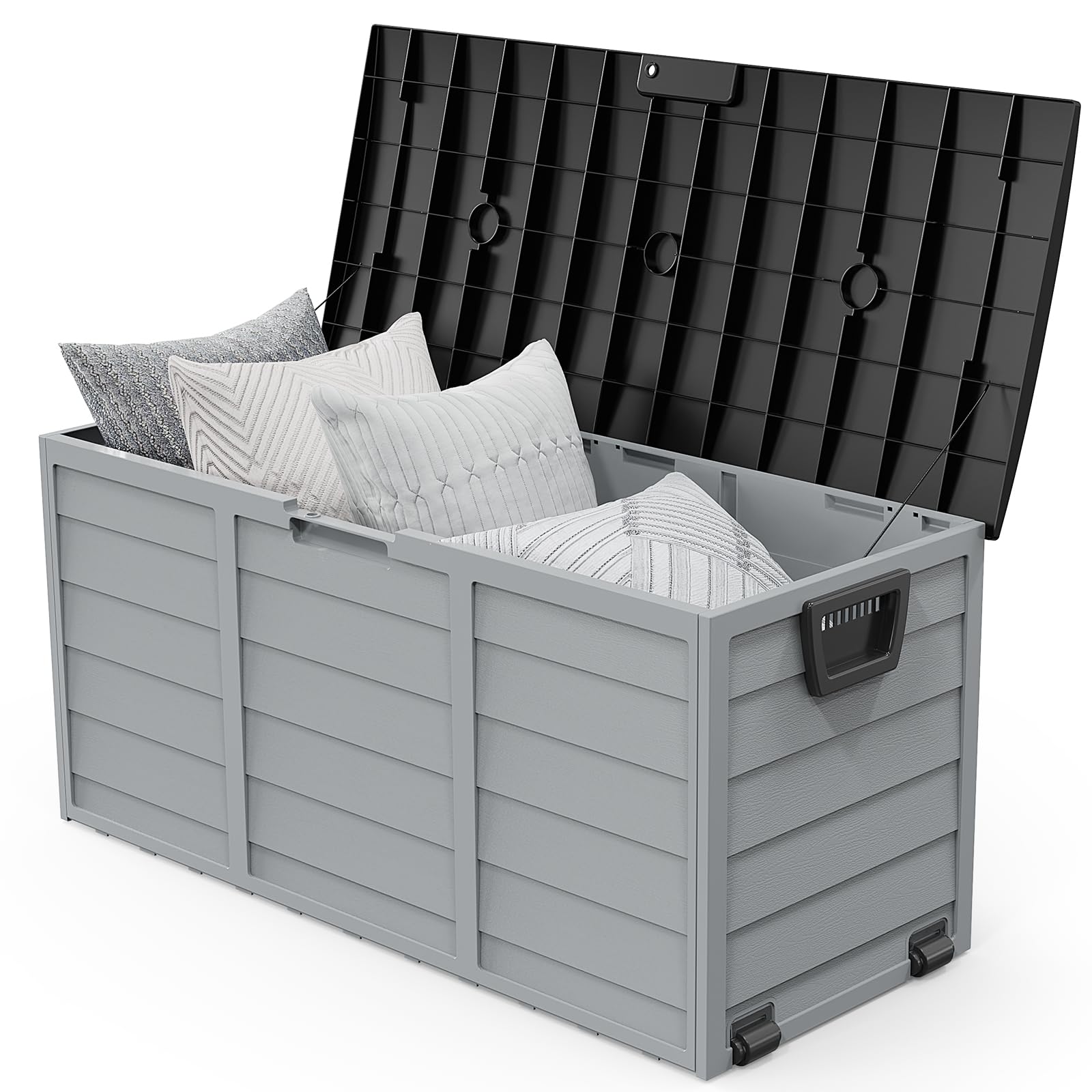 VINGLI 75 Gallon Outdoor Storage Box, Lockable Plastic Storage Containers with Lid, Patio Deck Box Furniture for Garden, Pool, Balcony, Yard (Black)