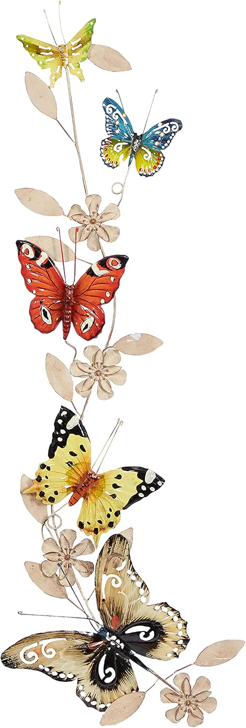 Deco 79 Metal Butterfly Wall Decor, 10" x 3" x 39", Multi Colored