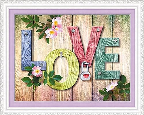 Miniatura 2 de Abillyn - Kit de bordado de punto de cruz, letrero de madera con estampado de amor y flores, kit de inicio (amor)