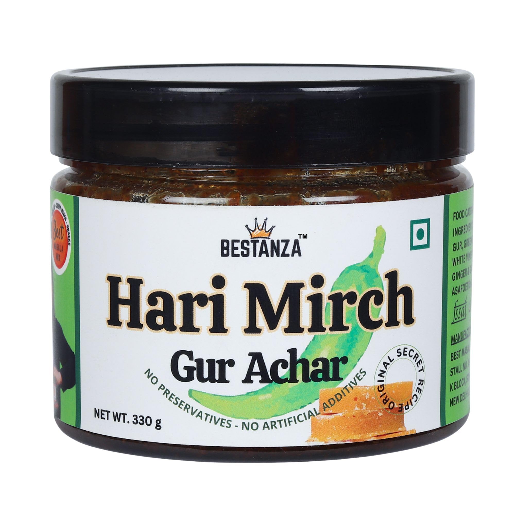 BESTANZA Hari Mirch Gur Achar 330g | Sweet & Spicy Green Chilli Pickle with Jaggery, Mustard Oil, Ginger, Garlic & Traditional Indian Spices-image-6