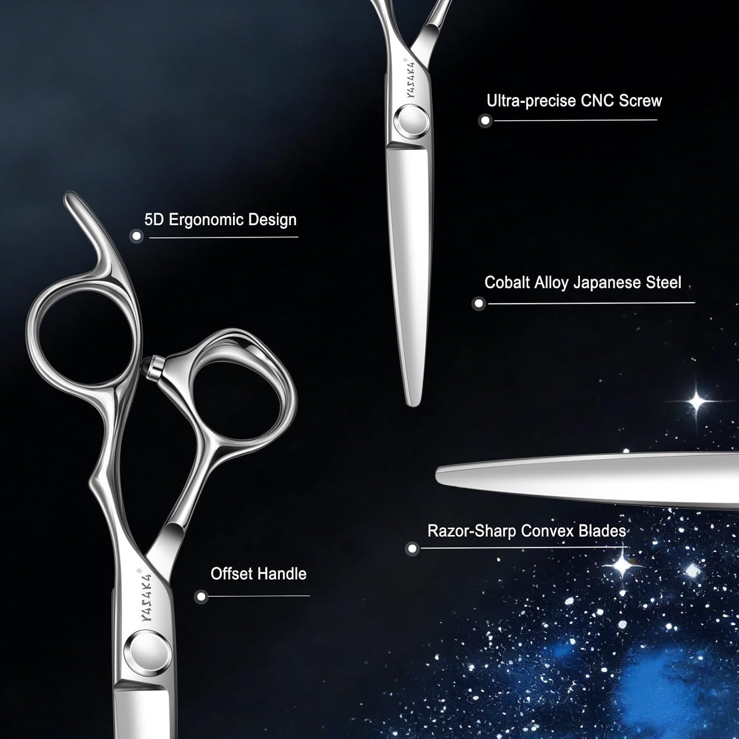 Professional Barber Scissors 6.0", Cobalt Alloy Steel Hair Cutting Scissors with Sharp Convex Blades for Precision Cutting, Ideal for Salon Stylists & Home Haircut -Silver