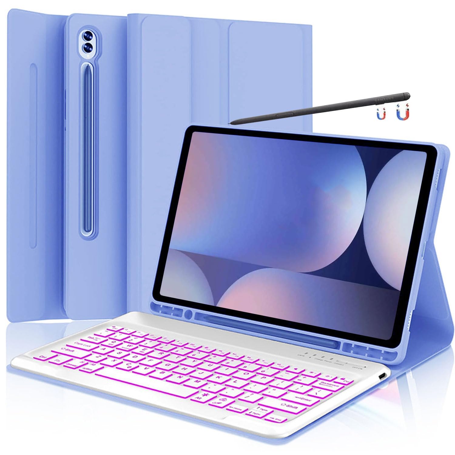 Keyboard Case for Samsung Tab S10 Plus/ S9 FE+/ S9+/ S8 Plus /S7 Plus/S7 FE 12.4" Smart Backlit Case Keyboard with Pen Holder (Purple)