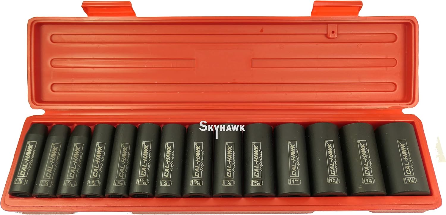 Cal Hawk Tools AISDCVB15S 1/2 Deep Impact SAE Socket Set (15 Piece)