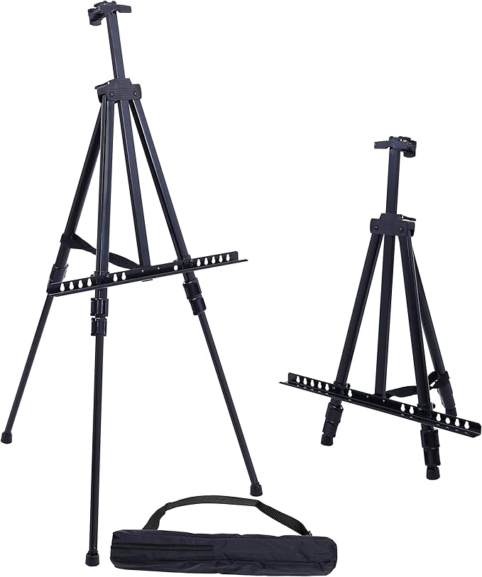 Amazon.com: U.s. Art Supply 66 Inch Sturdy Black Aluminum Tripod Artist Field And Display Easel Stand - Adjustable Height 20" To 5.5 Feet, Holds 32" Canvas - Floor And Tabletop Displaying, Painting - Portable Bag