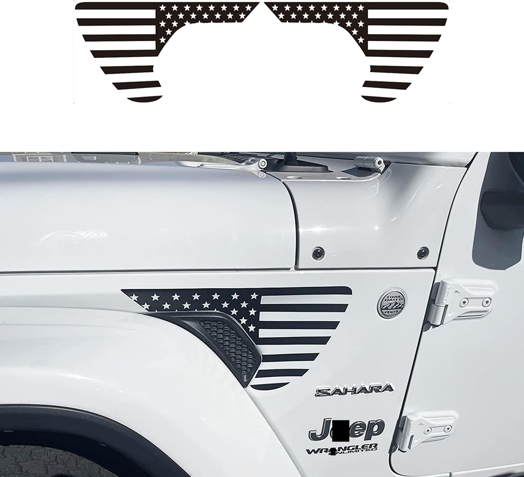 Zxiaochun Side Fender Vent American Flag Decals Precut USA Flag Vinyl Sticker for Jeep Wrangler JL JLU 2018-2022 2023 2024 2025 2026 & Gladiator JT 2020-2023 2024 2025 2026 Accessories(Matte Black)