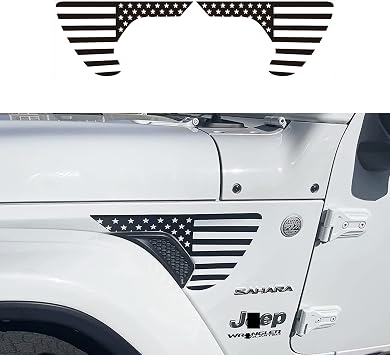 Zxiaochun Side Fender Vent American Flag Decals Precut USA Flag Vinyl Sticker for Jeep Wrangler JL JLU 2018-2022 2023 2024 2025 2026 & Gladiator JT 2020-2023 2024 2025 2026 AccessoriesMatte Black