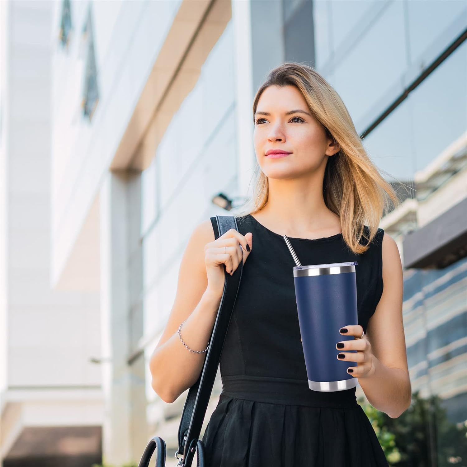 Pandance 20oz Stainless Steel Insulated Tumblers with Lid and Straw Bulk, Double Wall Vacuum Water Cups for Hot & Iced Coffee Drinks Travel Mug (Navy Blue, 12 pack) - Image 5