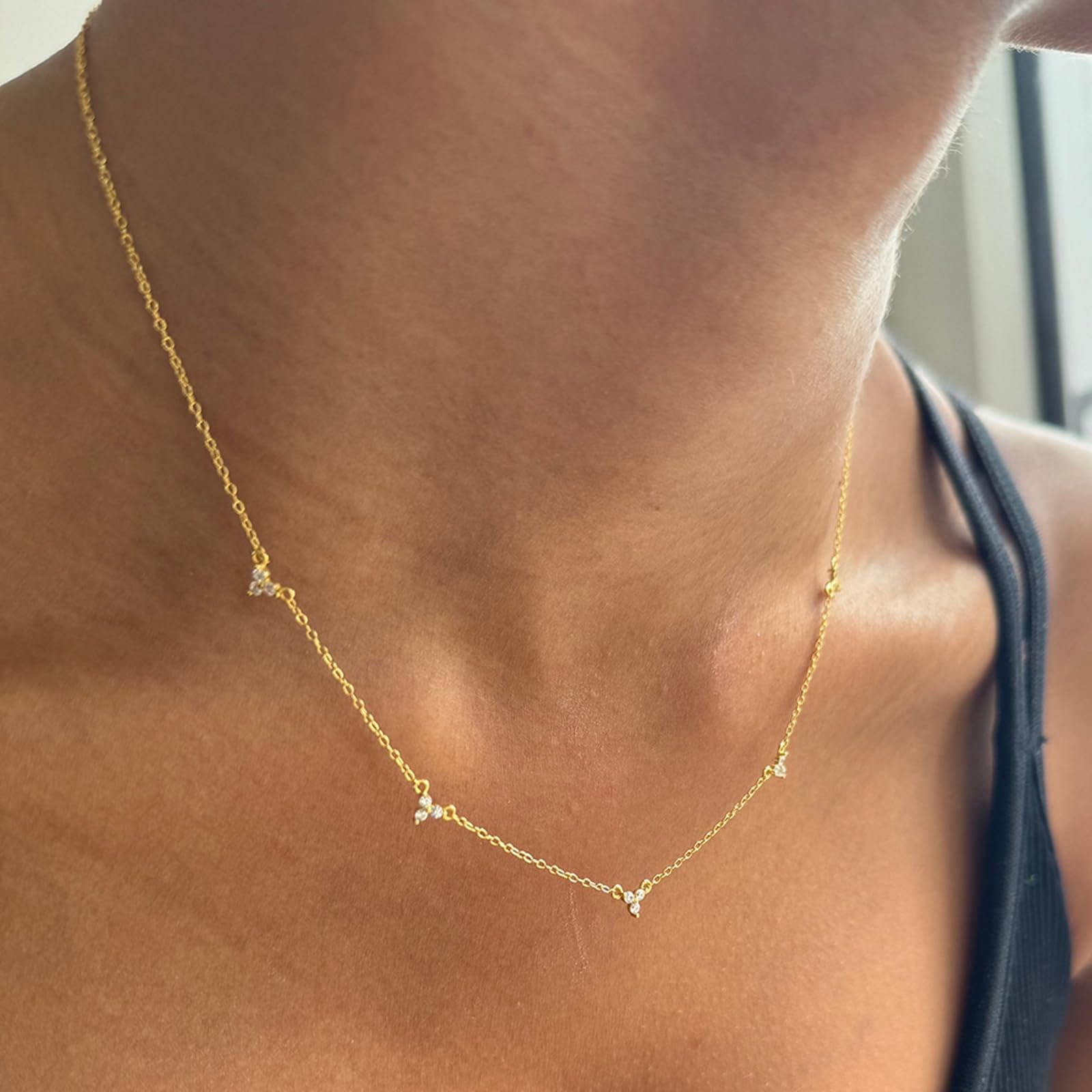 Elegantes collares largos para mujer, cadena de oro amarillo de 9K/14K/18K con diamante creado en laboratorio, collar de lágrima Rolo para mujer, 38+5 cm