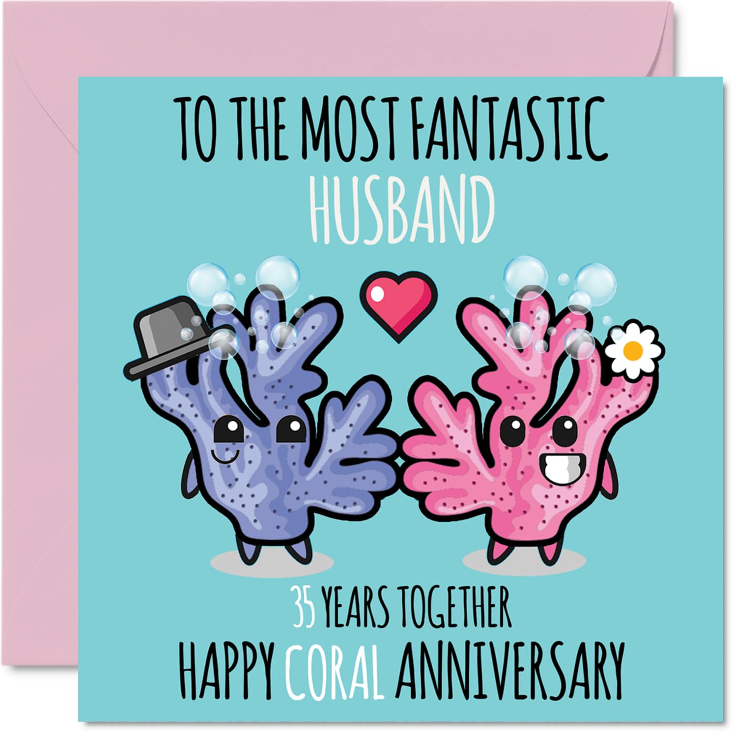 Cute Coral Anniversary Card for Husband - 35 Years Together - Happy 35th Wedding Anniversary Cards for Husband from Wife, 145mm Greeting Cards Anniversaries