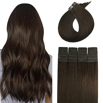 Tape In Hair Extensions Human Hair 20pcs 40g Set Dark Brown Brazilian Remy Hair Tape In Hair Extensions Silky Straight Double Side Tape Seamless Skin Weft Remy Human Hair (18 Inch #2)