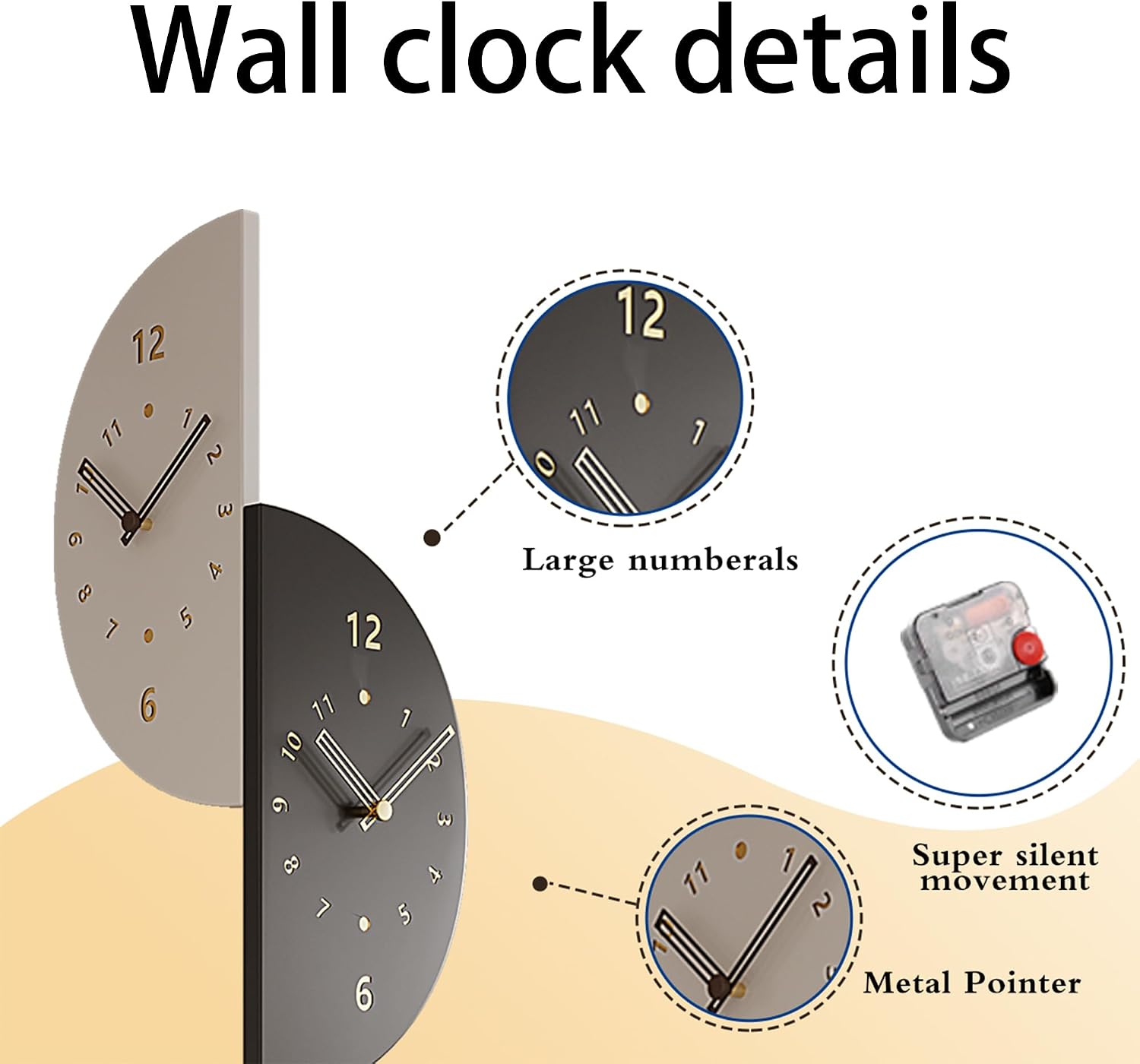Semicircular Double Sided Corner Wall Clock with Pendulum, Silent Quartz Movement Battery Operated Vintage Boho Farmhouse Decorative Clock for Living Room Bedroom Kitchen Office Gym, Black & White